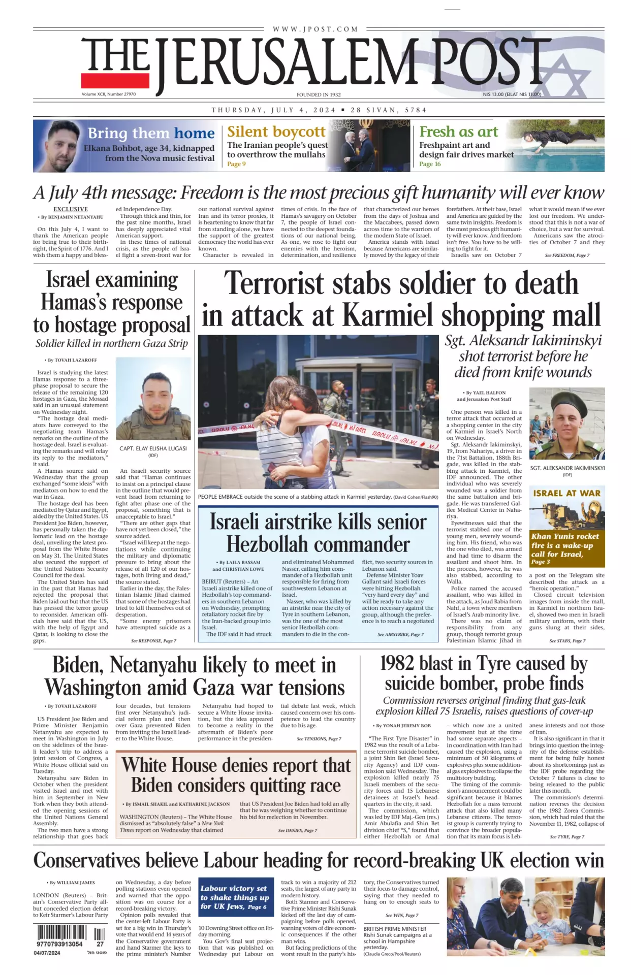 Prima-pagina-the jerusalem post-edizione-di-oggi-04-07-2024